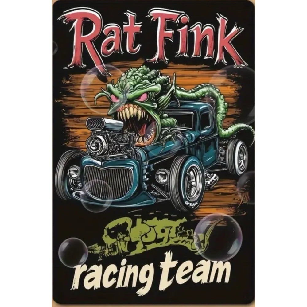 Sign Rat Fink Tin Wall Metal 8X12 Hot Rod Garage Vintage Racing Man Cave Bar New